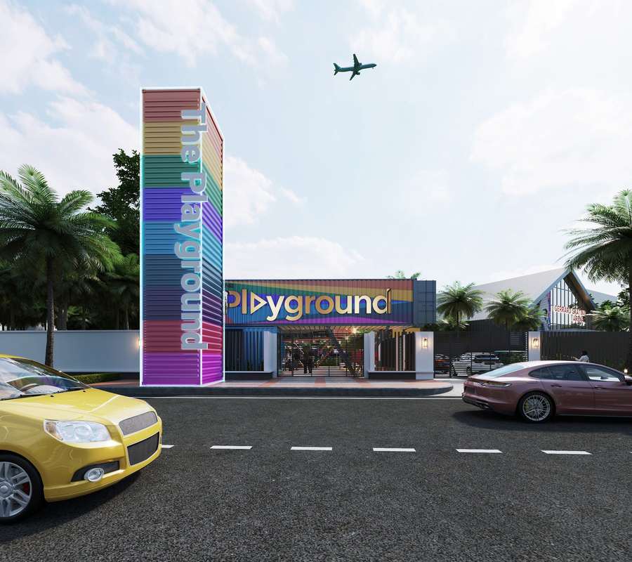 The Playground Ikoyi — Entrance & signage tower